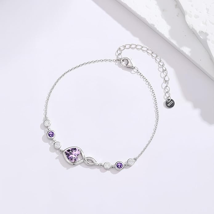 Infinity Birthstone Bracelet 925 Sterling Silver Heart Love Infinity Link Bracelet Fine Jewelry Birthday Christmas Gifts for Women Girlfriend Wife
