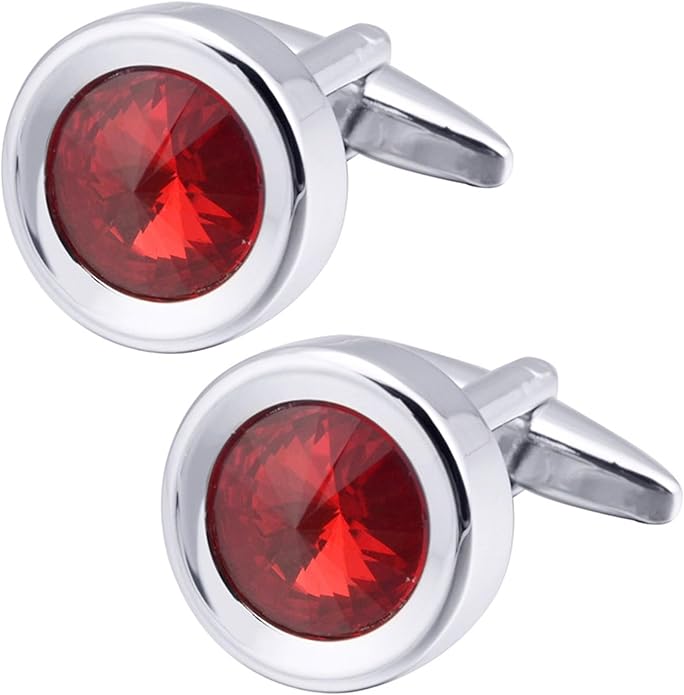 ZEEY Silver Round Crystal Gemstone Cufflinks for Men Women Classic Men's Cufflink Jewelry Set for Business Wedding Party Formal Events Daily Tuxedo Dress Shirt Accessories