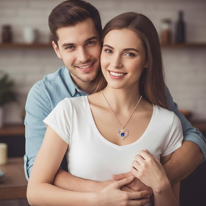 Birthstone Heart Necklace for Women Wife Girlfriend Mom Daughter Gifts S925 Silver Jewelry For Anniversary Rose Gold Gifts For Birthday Christmas Mothers Valentines Day
