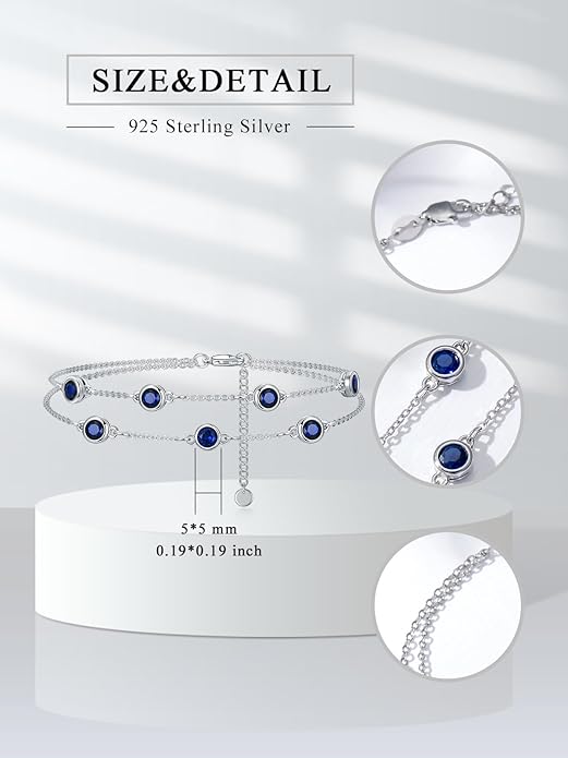 Dorunmo Birthstone Anklet Bracelets for Women 925 Sterling Silver Birthday Mother's Day Jewelry Gifts for Wife Mother Her