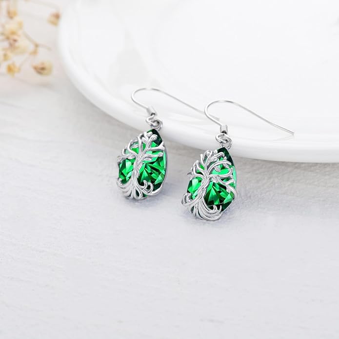 TOUPOP Tree of Life Earrings 925 Sterling Silver Family Tree Dangle Drop Earrings Crystal Jewelry Birthday Christmas Gifts for Women Her