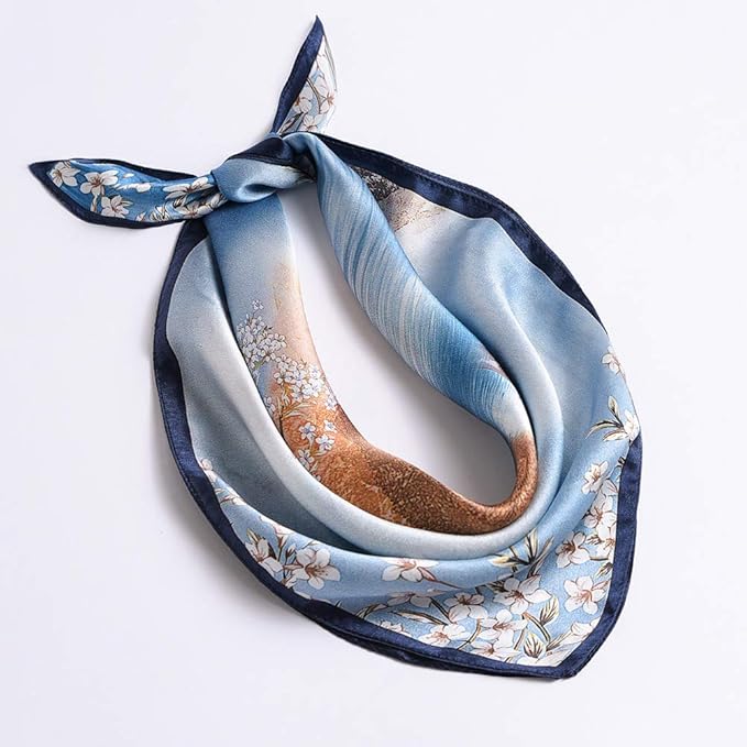 ANDANTINO 100% Mulberry Silk Scarf -21” Lightweight Square Neckerchief – Breathable Digital Printed Scarves with Gift Packed