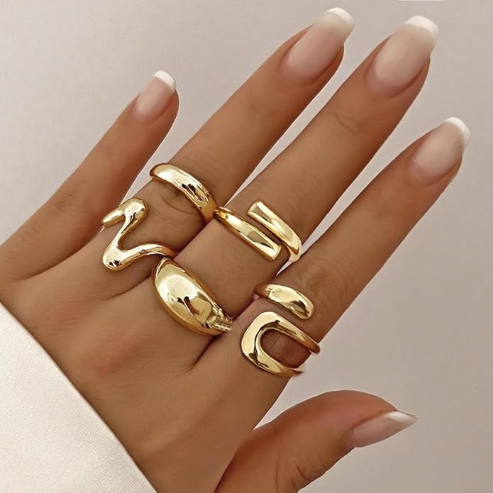 YEEZII Chunky Gold Rings for Women Non Tarnish, 18K Gold Plated Stackable Thumb Ring, Statement Women Rings Set