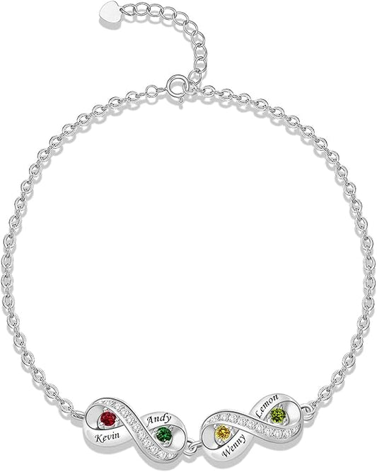 BABOOM Custom Mother Bracelet With 1-8 Birthstones Personalized Infinity Name Bracelet Engraved Birthstone Bracelets Gifts For Women Mother Daughter Wife