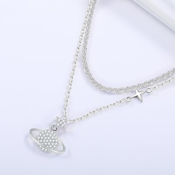 Copper Alloy 14K Gold Plated | 14K Platinum Plated Necklace for Women Double Layer Pendant Necklace Fashionable Multi-Layer Jewelry