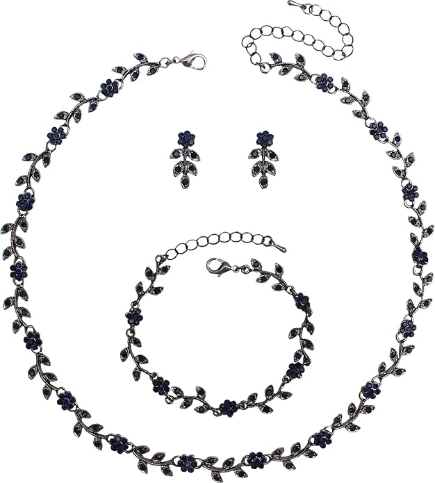 Austrian Crystal Rhinestone Choker Necklace Dangle Earring Link Bracelet Jewelry Set for Brides Bridesmaid Prom Costume Accessories for Women