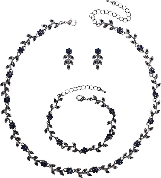 Austrian Crystal Rhinestone Choker Necklace Dangle Earring Link Bracelet Jewelry Set for Brides Bridesmaid Prom Costume Accessories for Women