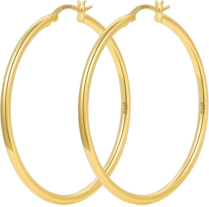 YOUNGYUE 925 Sterling Silver Hoop Earrings for Women Hypoallergenic Oversize 14K Gold Hoops Earrings for Women Thin Gold Plated Hoop earrings Lightweight Large Silver Hoop Earrings 30/40/50/60/70mm