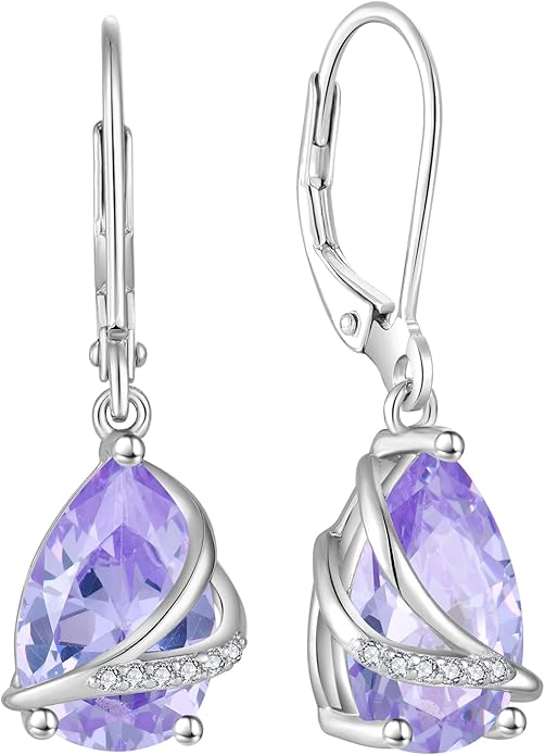 Birthstone Dangle Drop Earrings for Women 925 Sterling Silver Teardrop Leverback Earrings Jewelry Gifts for Wife Mother Her