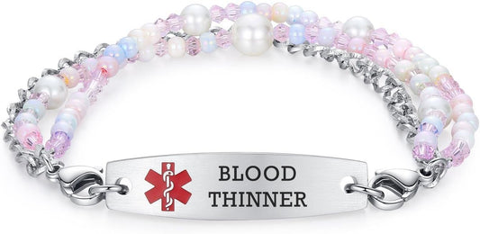 mnmoom 7.5 inch interchangeable Medical id bracelets for Women beads Medical alert bracelets with customize engraving