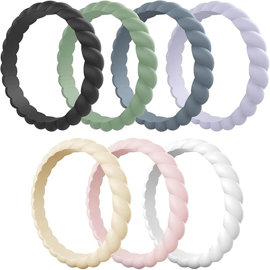 Egnaro Women's Bridal Rings Sets, Thin and Stackable Rubber Rings Women Wedding Bands - 2.5mm Width - 1.8mm Thick