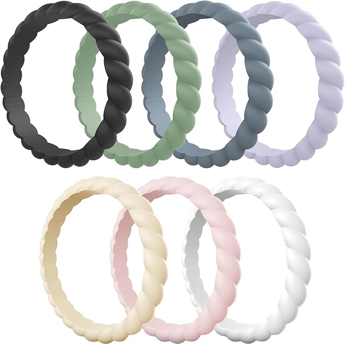 Egnaro Women's Bridal Rings Sets, Thin and Stackable Rubber Rings Women Wedding Bands - 2.5mm Width - 1.8mm Thick