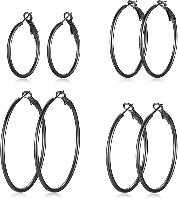 4 Pairs Silver Gold Hoop Earrings for Women | 14K Gold Plated Hoop Earrings Set Hypoallergenic Earring Lightweight Dangle Earrings Set