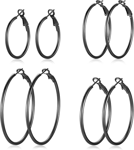 4 Pairs Silver Gold Hoop Earrings for Women | 14K Gold Plated Hoop Earrings Set Hypoallergenic Earring Lightweight Dangle Earrings Set
