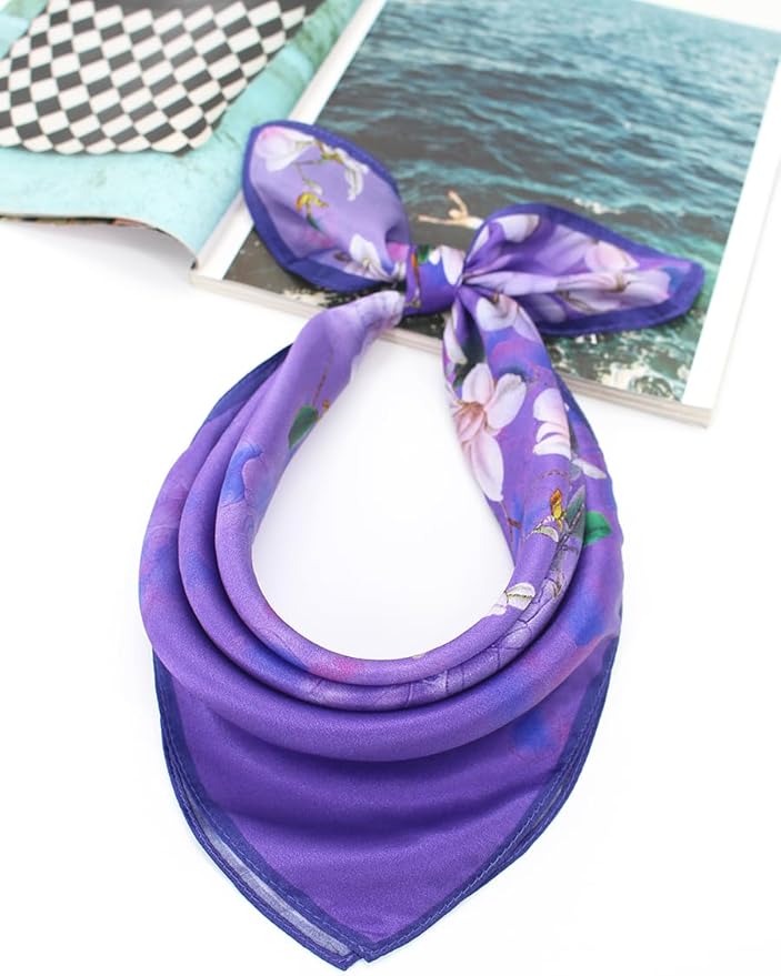 ANDANTINO 100% Mulberry Silk Scarf -21” Lightweight Square Neckerchief – Breathable Digital Printed Scarves with Gift Packed