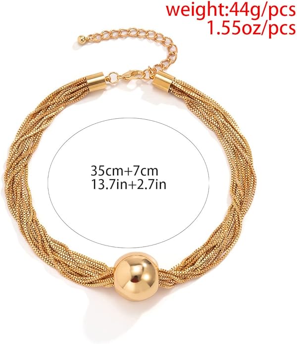 YOOESTORES82 14k Gold Chunky Bead Choker Adjustable Necklace for Women,Trendy Bohemia Chains Choker Statement Necklace Jewelry for Gifts Prom Party