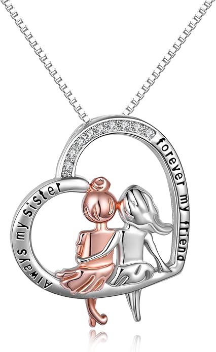 AOBOCO Gifts for Sister 2 3 Sisters Necklace for Women Sterling Silver Sister Crystal Pendant Jewelry Birthday Christmas Gifts for Friend Female Friendship Lasts Forever