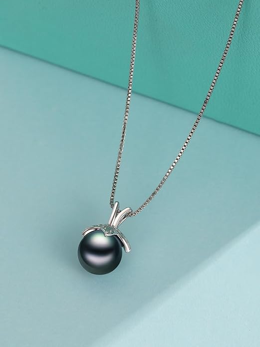 KANNSOAR Tahitian Black Pearl AAAA 18K Gold Plated Sterling Silver Trendy Pendant Necklace for Women Wife Mom Girlfriend Valentine Her Jewelry Gift for Anniversary Birthday Christmas
