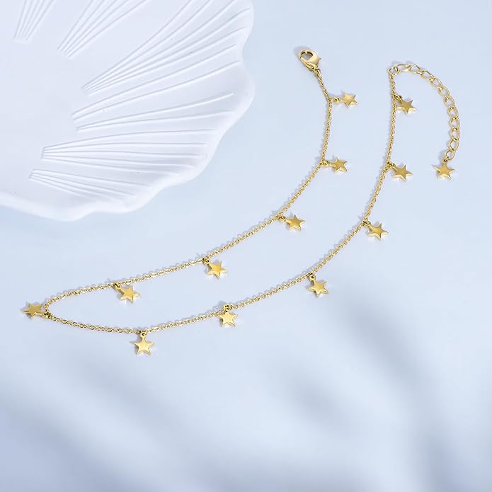 Star Necklace for Women White Gold 14K Gold Plated Layered Star Choker Necklace for Women Thanksgiving Christmas Jewelry Gifts