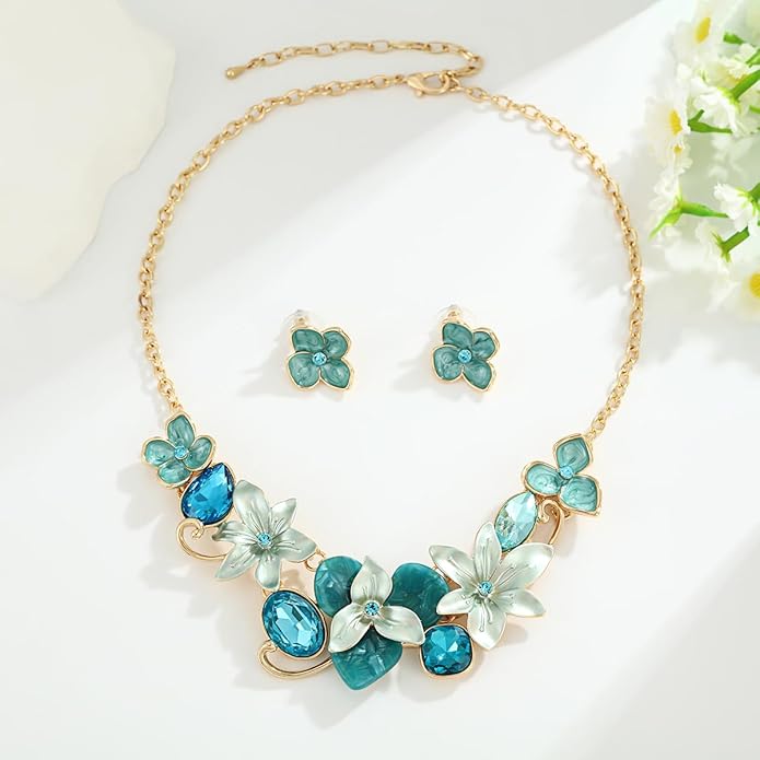 Vintage Chunky Statement Jewelry Set Retro Leaf Floral Geometric Bohemian Boho Bib Necklace Earring Set Fashion Costume Jewelry for Women Girls Wedding Party Prom Unique Gift