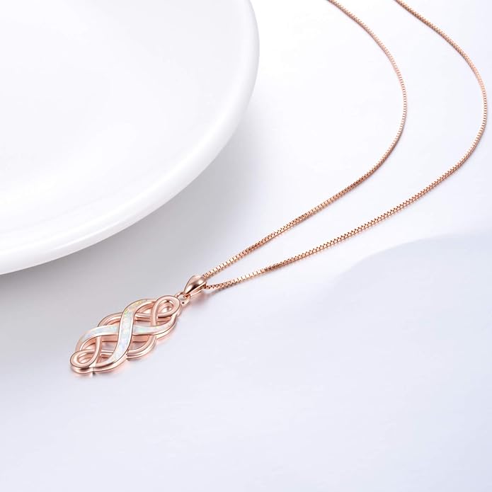 YFN Irish Celtic Knot Created Opal Pendant Necklace Sterling Silver Black Necklaces for Women Men 18"