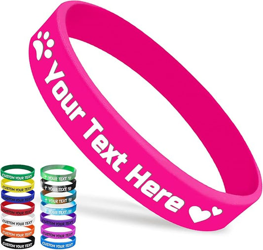 Custom Silicone Wristbands Bulk 1/5/25/50/100/200 PCS Personalized Rubber Bracelets Wristbands for Events,Support, Fundraisers, Motivation, Awareness(Deep Pink)
