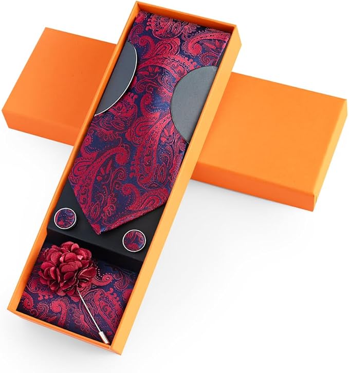 joy alice Ties Set Men Mixed Color Necktie Handkerchief Cufflinks Brooch 3.15 Formal