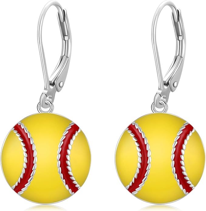 JUSTKIDSTOY 925 Sterling Silver Ball Earrings Sports Leverback Dangle Drop Earrings Jewelry Gifts for Women Girls