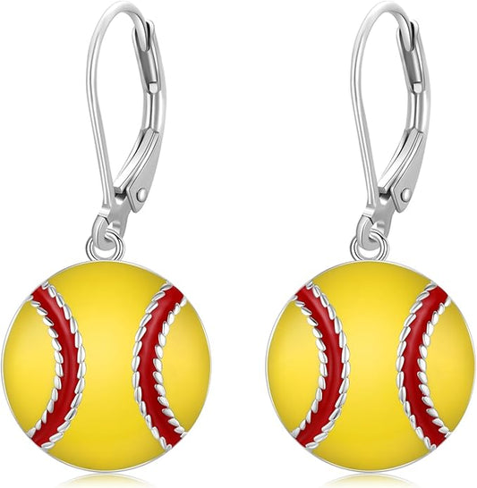 JUSTKIDSTOY 925 Sterling Silver Ball Earrings Sports Leverback Dangle Drop Earrings Jewelry Gifts for Women Girls