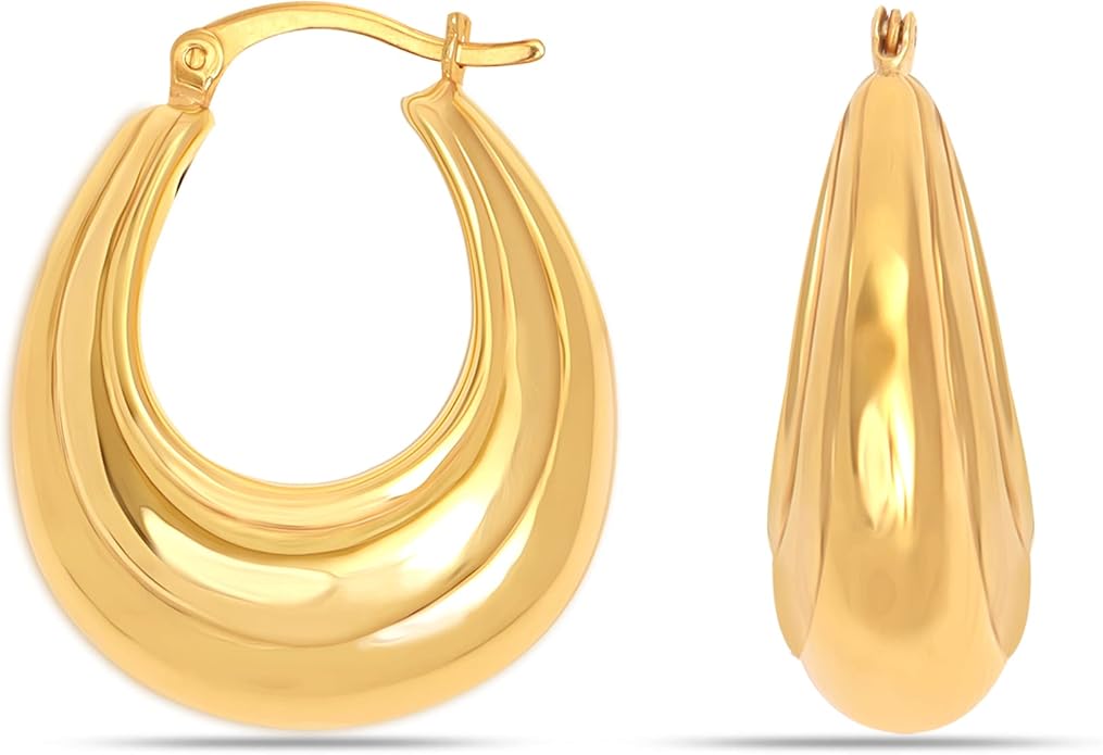 LeCalla 925 Sterling Silver Shrimp Classic Diamond-Cut Light-Weight Hoop Earrings for Women