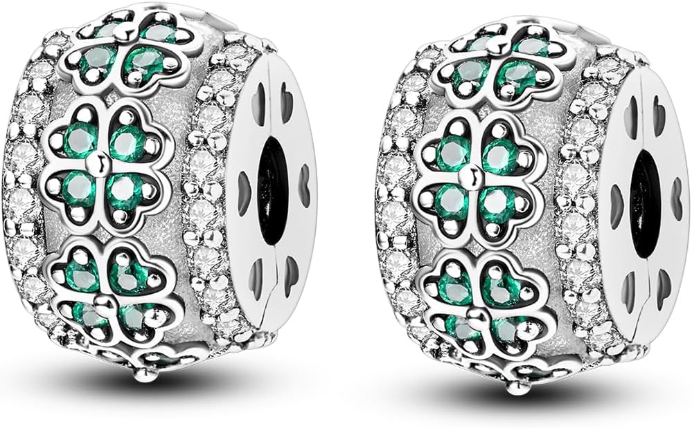 Parmuz Clip Spacer Charm for Bracelet 925 Sterling Silver Pave Cubic Zirconia Lock Stopper Bead Star Moon Evil Eye Jewelry Charm for Woman