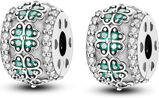 Parmuz Clip Spacer Charm for Bracelet 925 Sterling Silver Pave Cubic Zirconia Lock Stopper Bead Star Moon Evil Eye Jewelry Charm for Woman