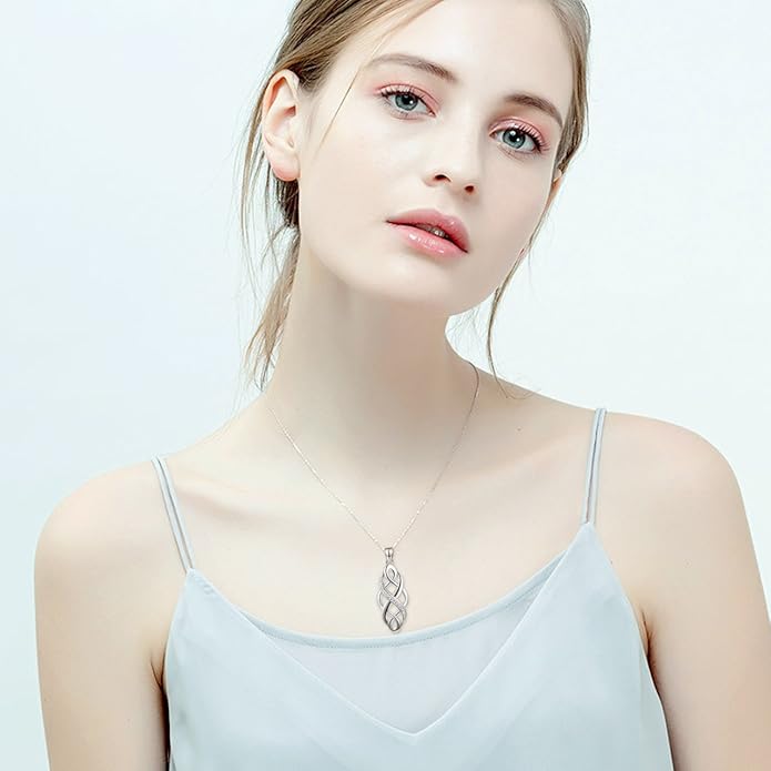 YFN Irish Celtic Knot Created Opal Pendant Necklace Sterling Silver Black Necklaces for Women Men 18"