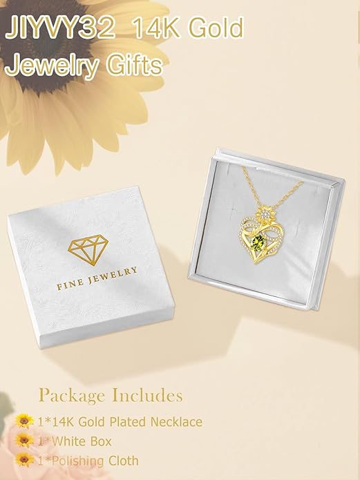 14K Gold Sunflower Birthstone Necklace for Women Infinity Love Heart Necklace Christmas Valentines Mothers Day Anniversary Birthday Gifts for Her Mom Wife Girlfriend Daughter