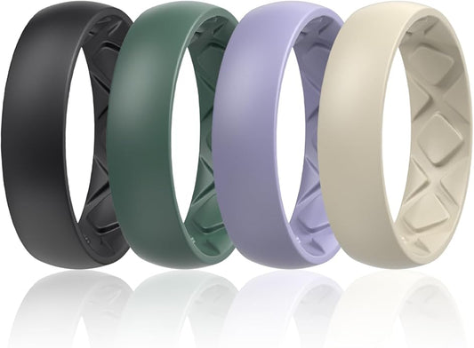 Egnaro Women's Bridal Rings Sets, 6mm Wide, 2mm Thick, Silicone Wedding Rubber Band with Half Size, Inner Arc Ergonomic Breathable Design