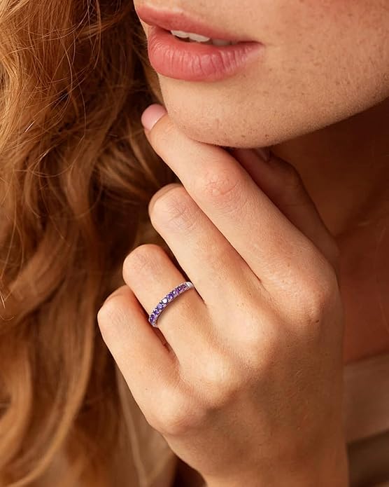 CAIDIKA Created Ruby/Sapphire/Emerald Stackable Rings for Women 14K Gold Plated/ 925 Sterling Silver 2.2mm Wedding Band Ring (with Gift Box)