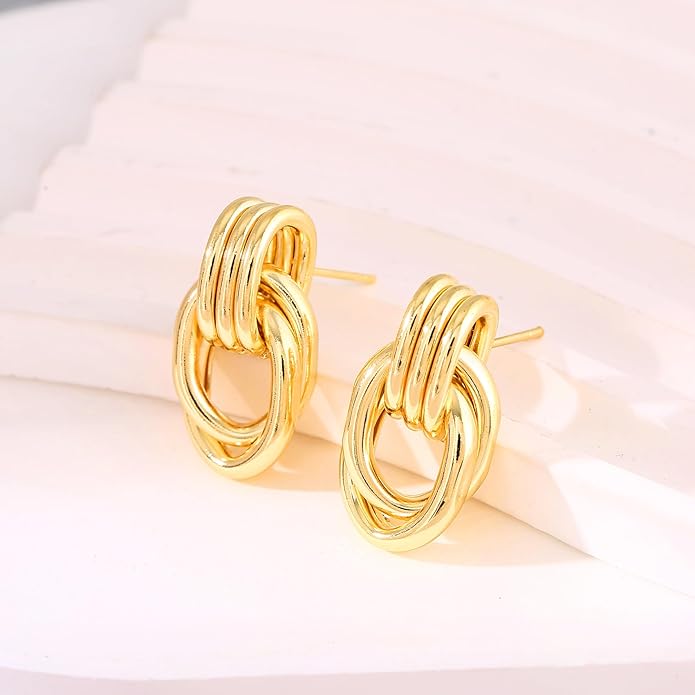 14K Gold Plated Knot Earrings for Women Gold Silver Earrings Heart Link Drop Dangle Earring Chunky Golden Knotted Statement Jewelry