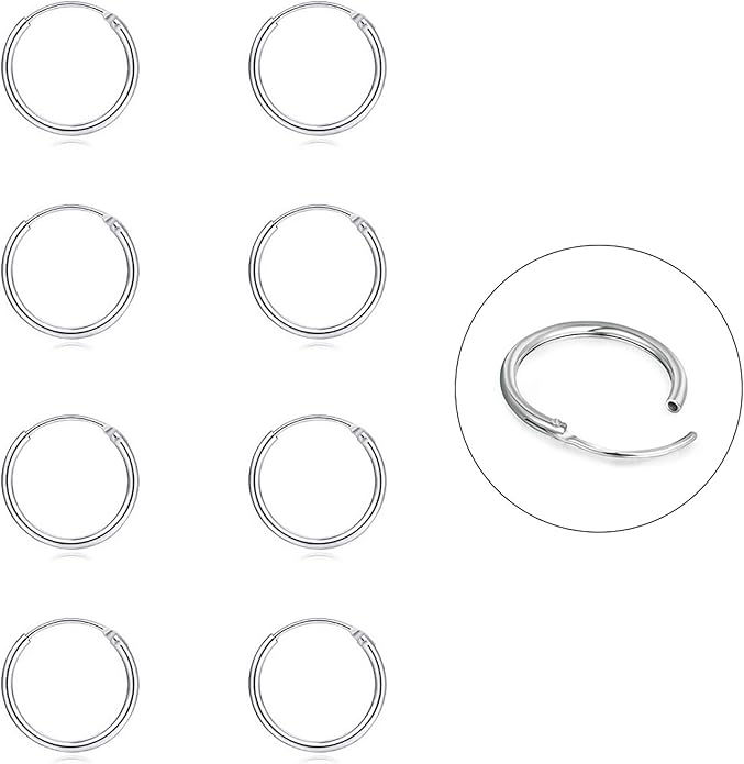 Silver Hoop Earrings- Cartilage Earring Small Hoop Earrings for Women Men,4 Pairs of Hypoallergenic 925 Sterling Silver Tragus Earrings