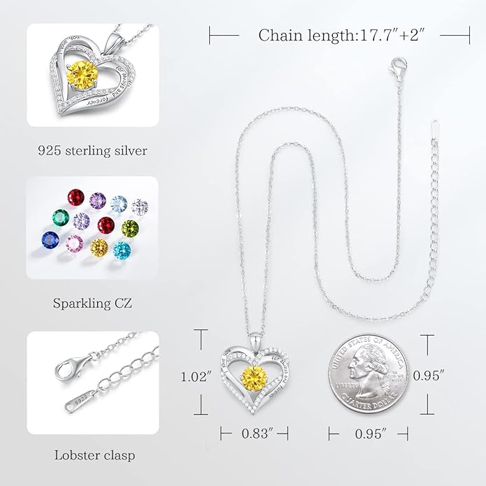 CDE Forever Love Heart Necklaces for Women, Wedding Anniversary, Birthday Mothers Day Gifts for Mom, Mother, Wife, Girlfriend, S925 Silver Jewelry with Birthstone Pendant