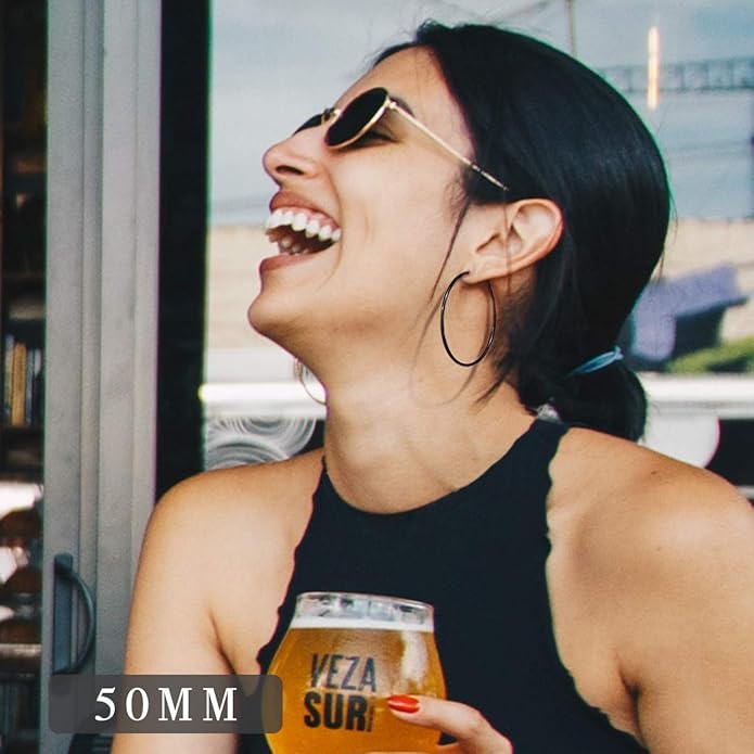 FOCALOOK 14K Gold Plated Lightweight Large Hoops| 2mm Thin Hoop Earrings for Women 30/40/50/70/100mm