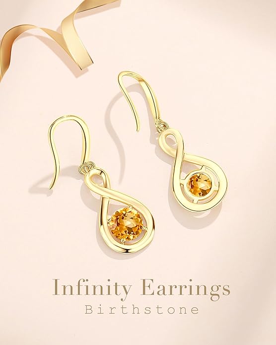 FANCIME Dangle Drop Earrings 925 Sterling Silver Dainty Infinity Round Gemstone Birthstone Jewelry Birthday Gifts for Her Women