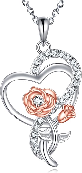 Tulip Sunflower Rose Lily of the Valley Sterling Silver Flower Heart Pendant Necklace Gifts for Women Mother Flower Lover