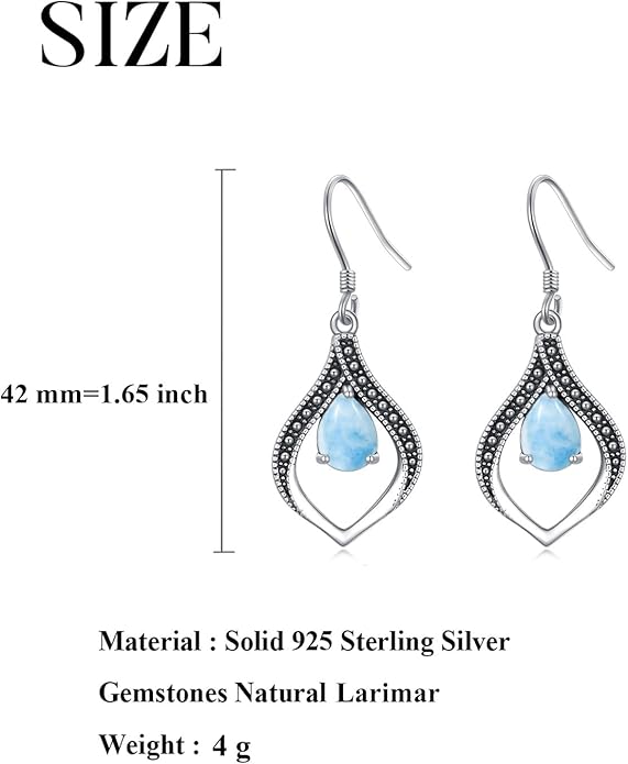 Vintage Genuine Gemstone Earrings for Women Dangling 925 Sterling Silver Western Native American Style Jewelry for Wife Mother