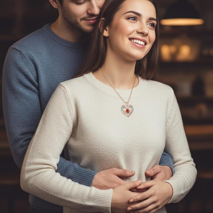 Birthstone Heart Necklace for Women Wife Girlfriend Mom Daughter Gifts S925 Silver Jewelry For Anniversary Rose Gold Gifts For Birthday Christmas Mothers Valentines Day
