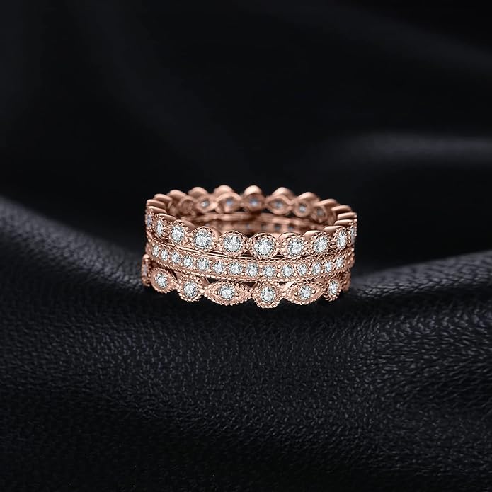 JewelryPalace 14K Gold Plated 925 Sterling Silver Rings for Women, Cubic Zirconia Promise Rings for Her, Stackable Wedding Bands Rings for Women Set Size 4-12