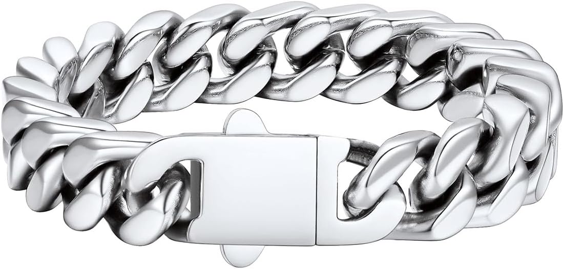 FaithHeart Mens Stainless Steel Cuban Link Bracelet - 5/7/9/12mm Width 7.5"/8.3"/9" Black/Silver/Gold Plated Heavy Duty Wrist Chain Bracelet Hip Hop Jewelry Birthday Gifts for Him