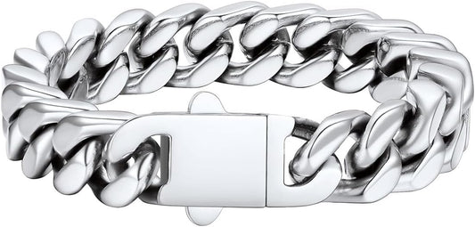 FaithHeart Mens Stainless Steel Cuban Link Bracelet - 5/7/9/12mm Width 7.5"/8.3"/9" Black/Silver/Gold Plated Heavy Duty Wrist Chain Bracelet Hip Hop Jewelry Birthday Gifts for Him