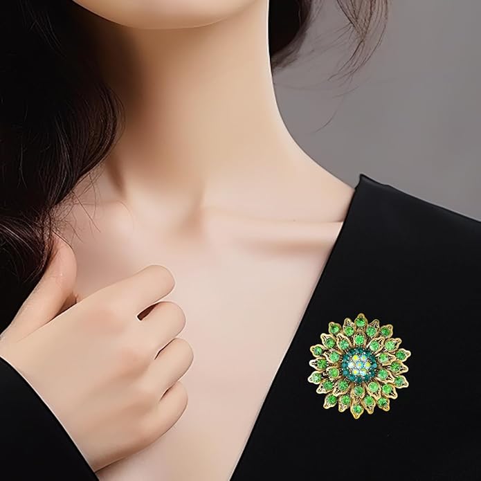 Rhinestone Crystal Flower Brooch Pin for Women,Vintage Multicolor Crystal Floral Lapel Pins Statement Sunflower Brooch Fashion Bride Formal Dress Jewelry