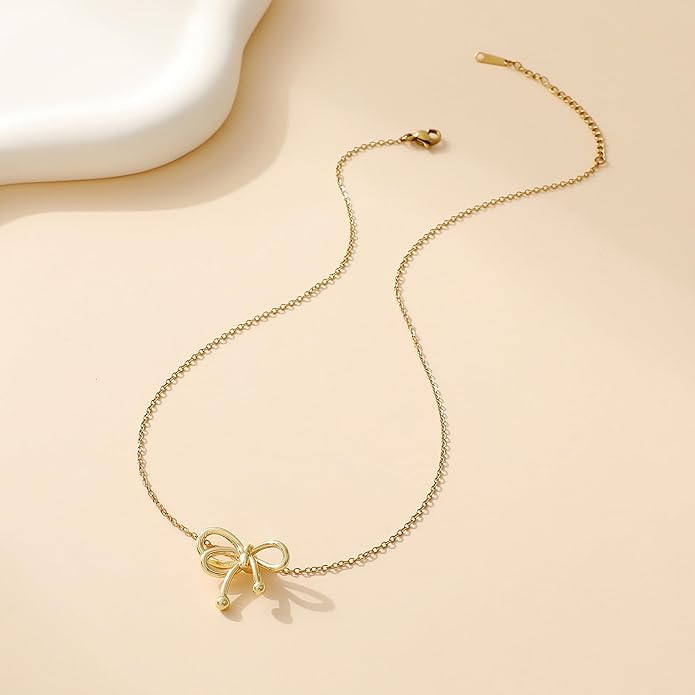 Dainty Gold Butterfly Bow Necklace for Women,18k Gold Plated Choker Necklaces for Women Waterproof & Daily & Simple, Gold Jewelry for Women