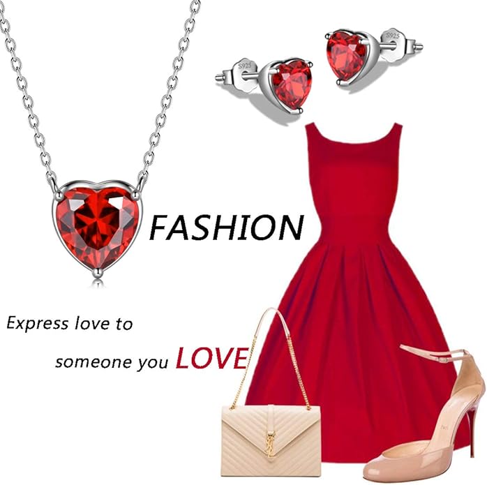 Aurora Tears 925 Sterling Silver 12 Birthstone Hearts Jewelry Women Crystal Wedding/Engagement/Bridal Heart Necklace/Earring/Ring/Bracelet Sets Jewellery